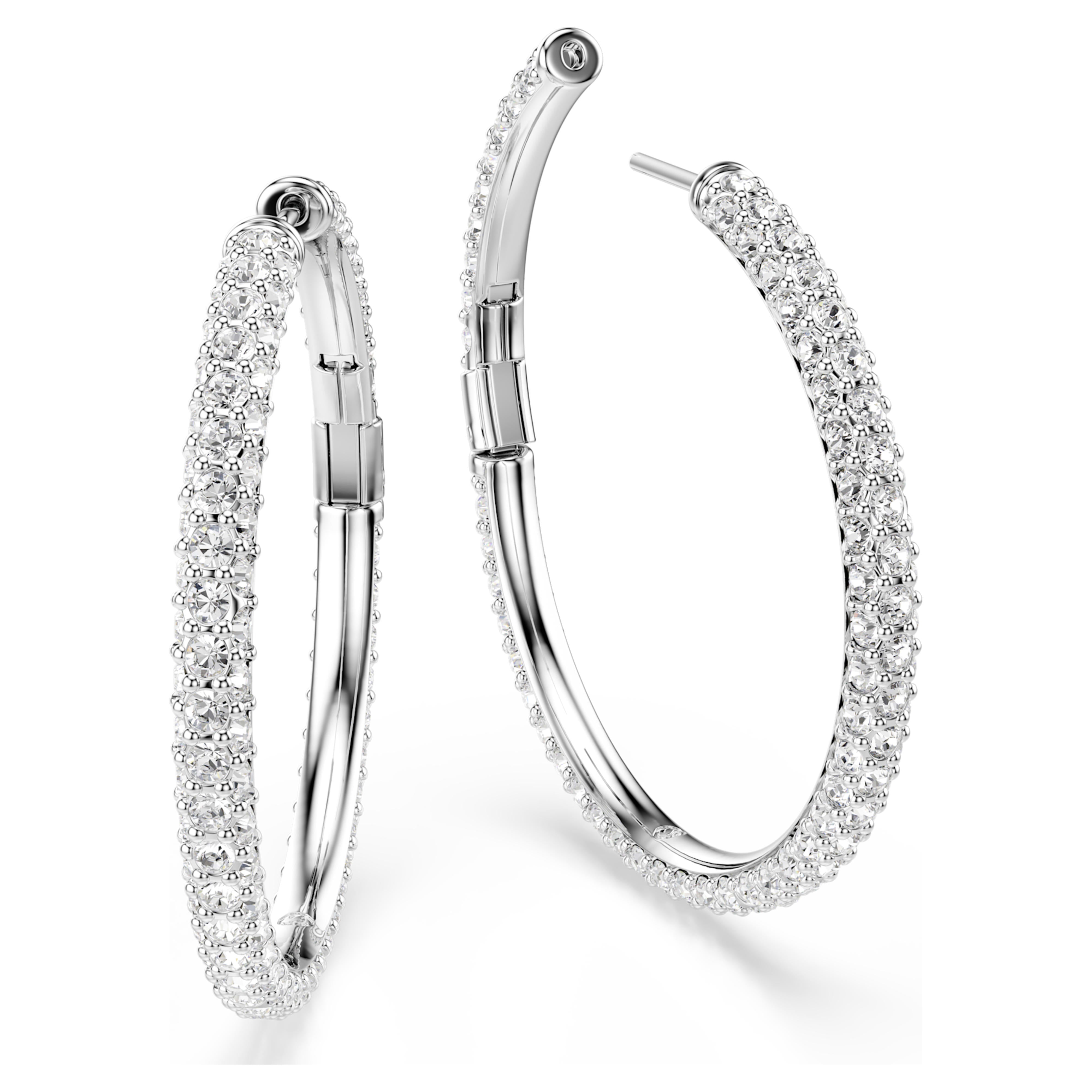 Boucles d'oreilles Swarovski - Dextera Round - Créoles - Blanc & Argenté vue 3