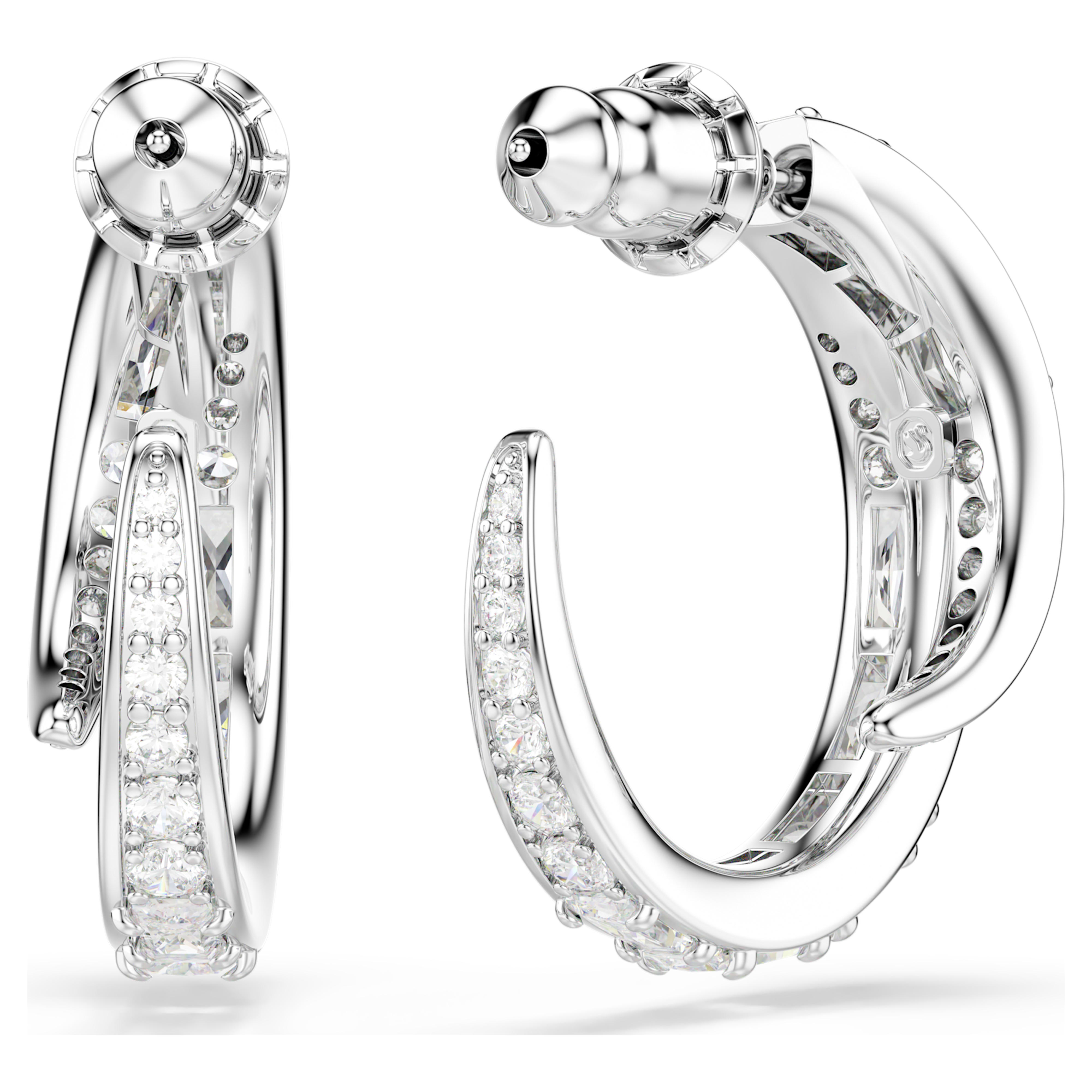 Boucles d'oreilles Swarovski - Vienna Swan - Petites Créoles - Blanc & Argenté vue 4