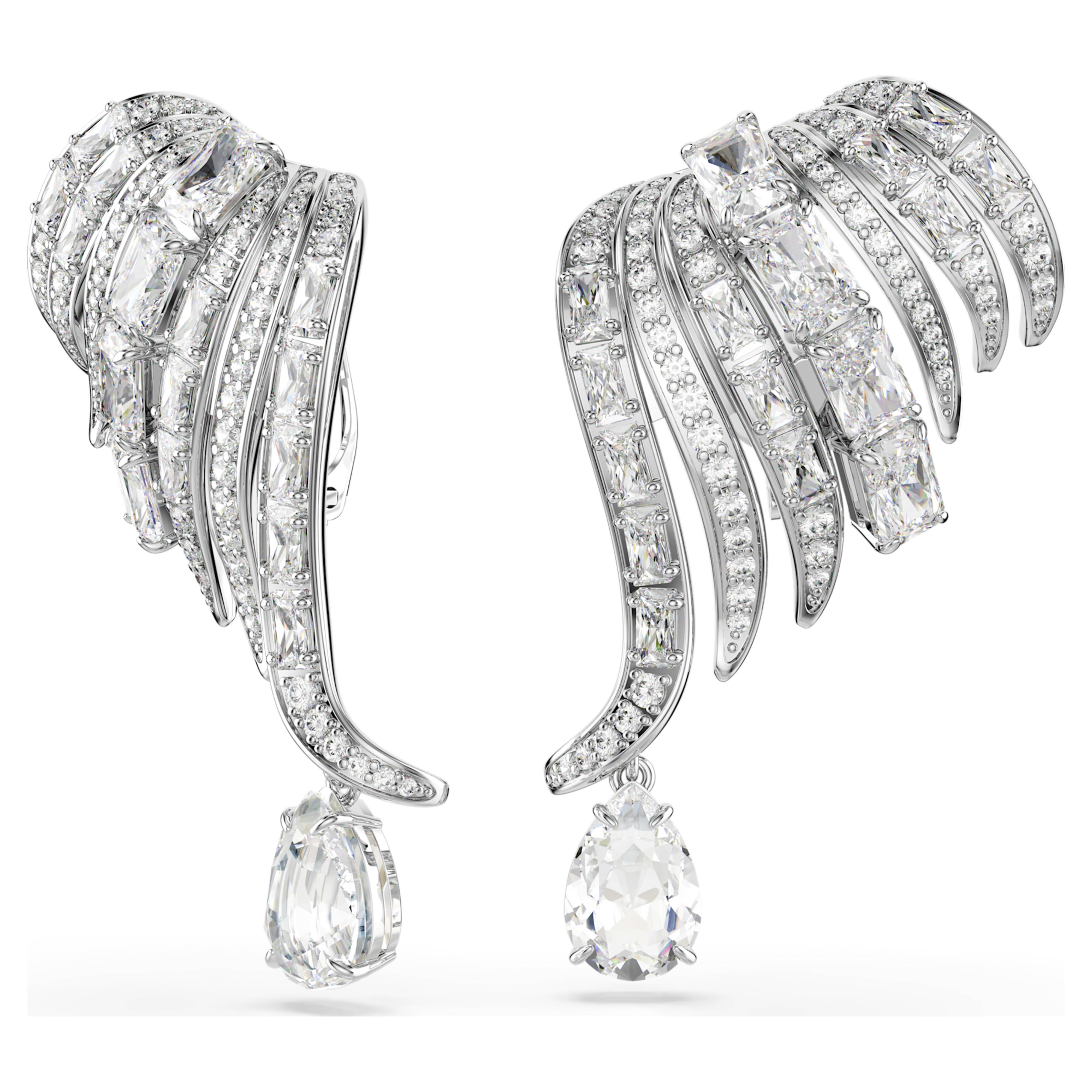 Boucles d'oreilles Clip Swarovski - Vienna Swan - Blanc & Argenté vue 5