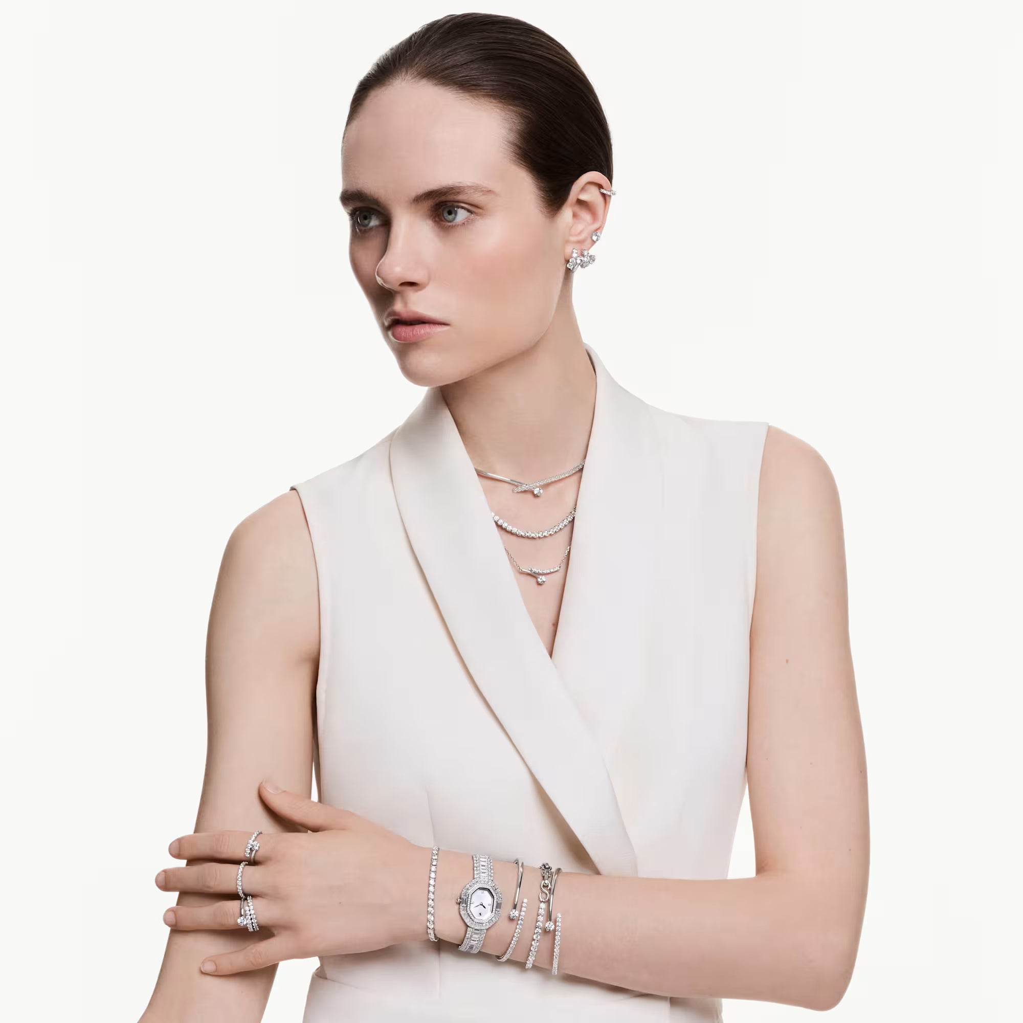 Náramek Swarovski Bangle - Matrix Crash - White & Silver (L)