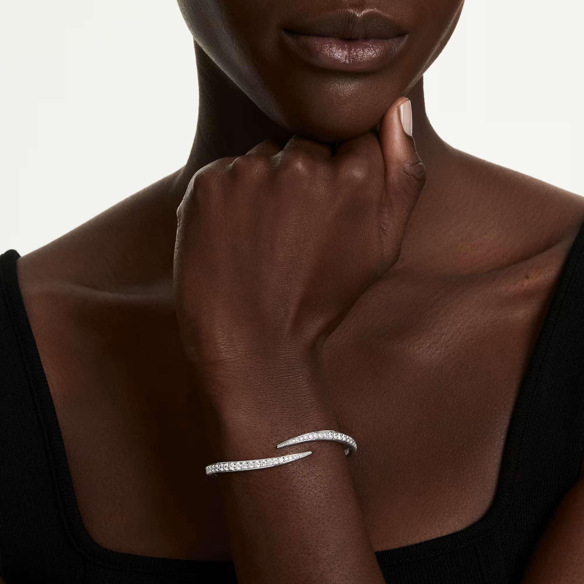 Bracciale rigido Swarovski - Cigno di Vienna - Bianco e argento (S)