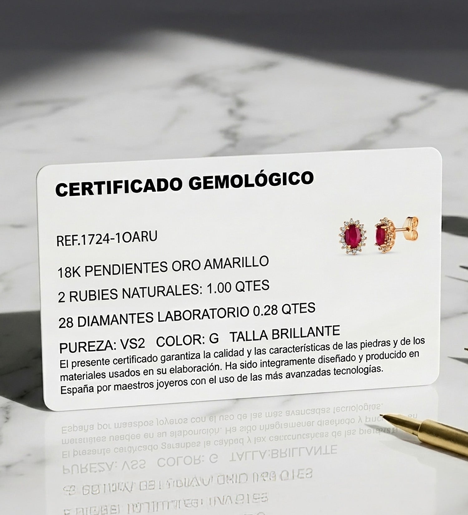Brincos de ouro amarelo 18K Rubi natural 6X4 mm 1.00QT e diamantes de laboratório 0.280QT VS-2 G 10X8 mm Fecho borboleta