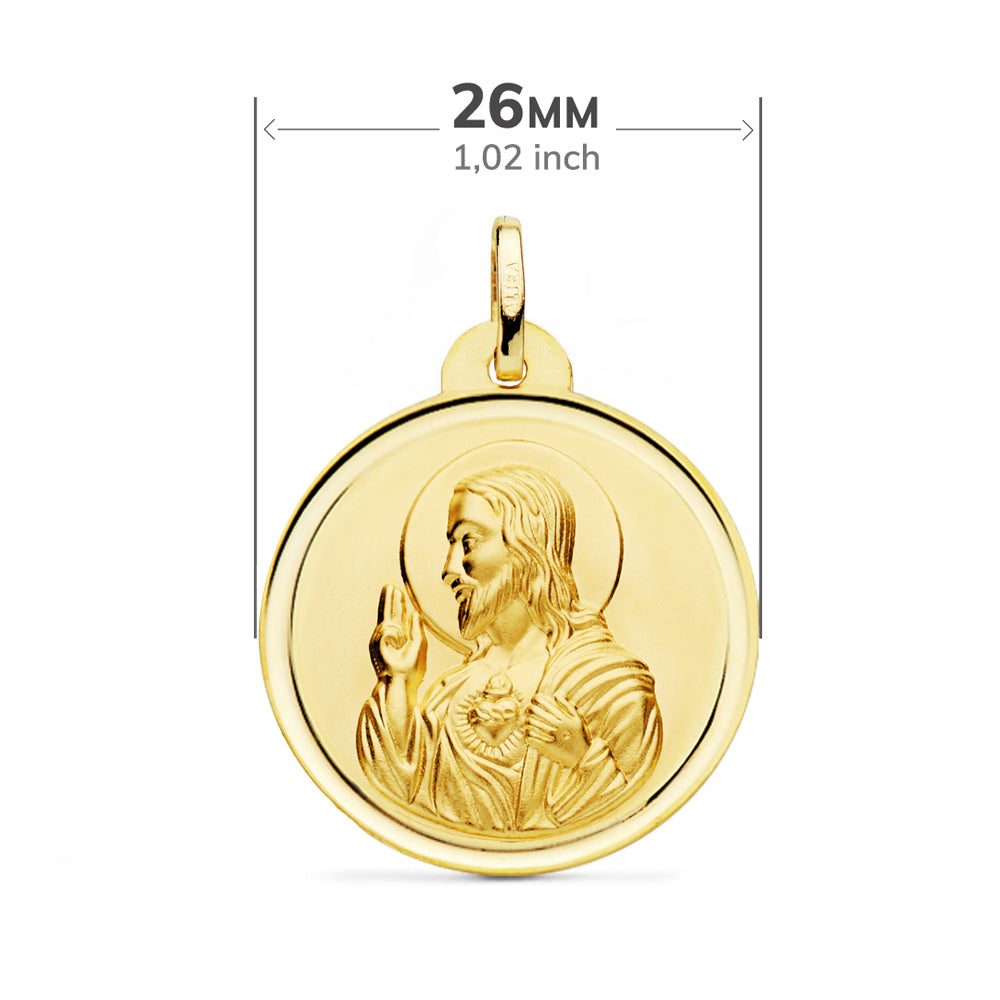 18K Scapular Our Lady of Mount Carmel and Sacred Heart of Jesus 26 mm