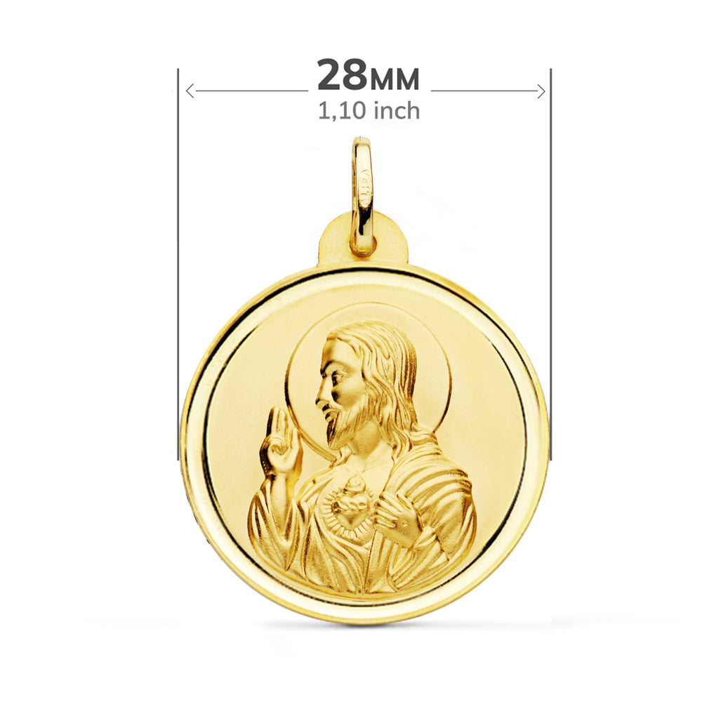 Lunette en Or Jaune 18K Scapulaire Vierge Carmen et C?ur de Jésus ??28 mm