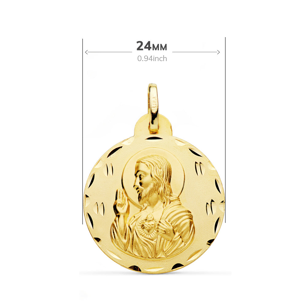 18K Médaille Scapulaire Vierge du Mont Carmel et Coeur de Jésus 24 mm