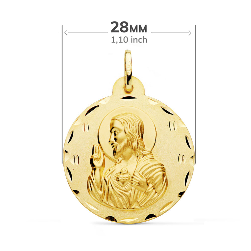 18K Médaille Scapulaire Vierge du Mont Carmel et Coeur de Jésus 28 mm