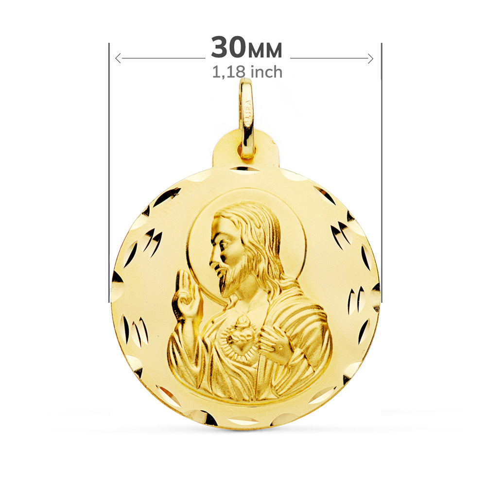 18K Médaille Scapulaire Vierge du Mont Carmel et Coeur de Jésus 30MM