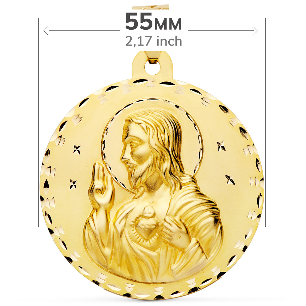 Medalha Escapulária Virgem do Monte Carmelo e Coração de Jesus 18K 55MM