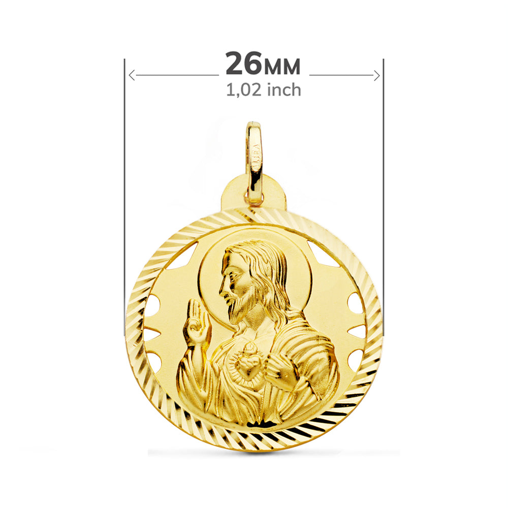 Medalha Escapulária Virgem do Monte Carmelo 18K e Sagrado Coração de Jesus 26MM