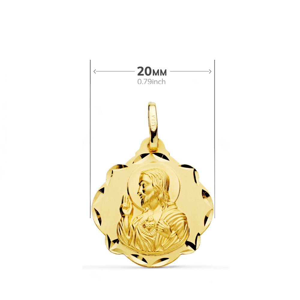 18K Médaille Scapulaire Vierge du Mont Carmel et Sacré Coeur de Jésus 20 mm