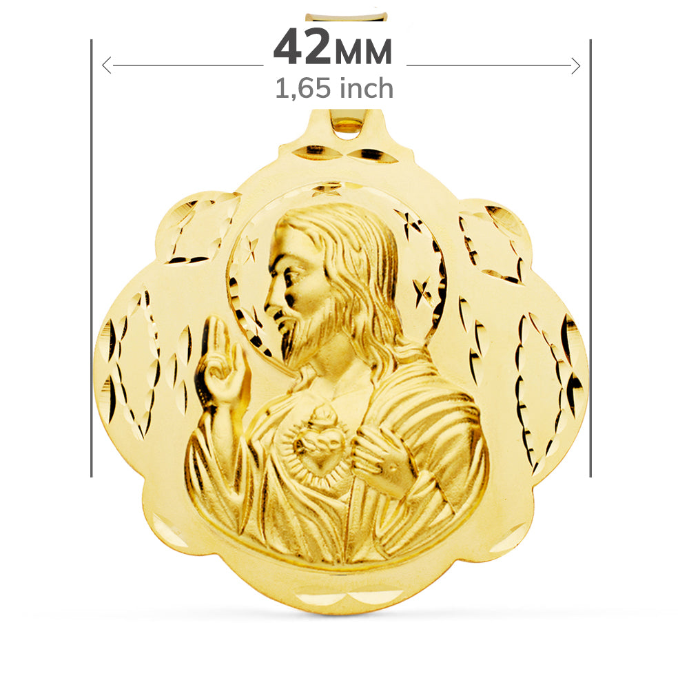 18K वर्जिन ऑफ़ माउंट कार्मेल और सेक्रेड हार्ट स्कैपुलर मेडल 42MM