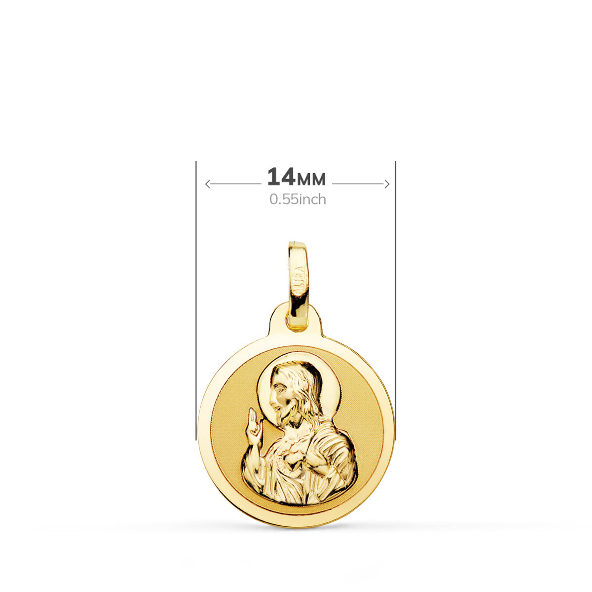 Scapulier Maagd van Carmen en Hart van Jezus in briljant 18K geel goud 14 mm