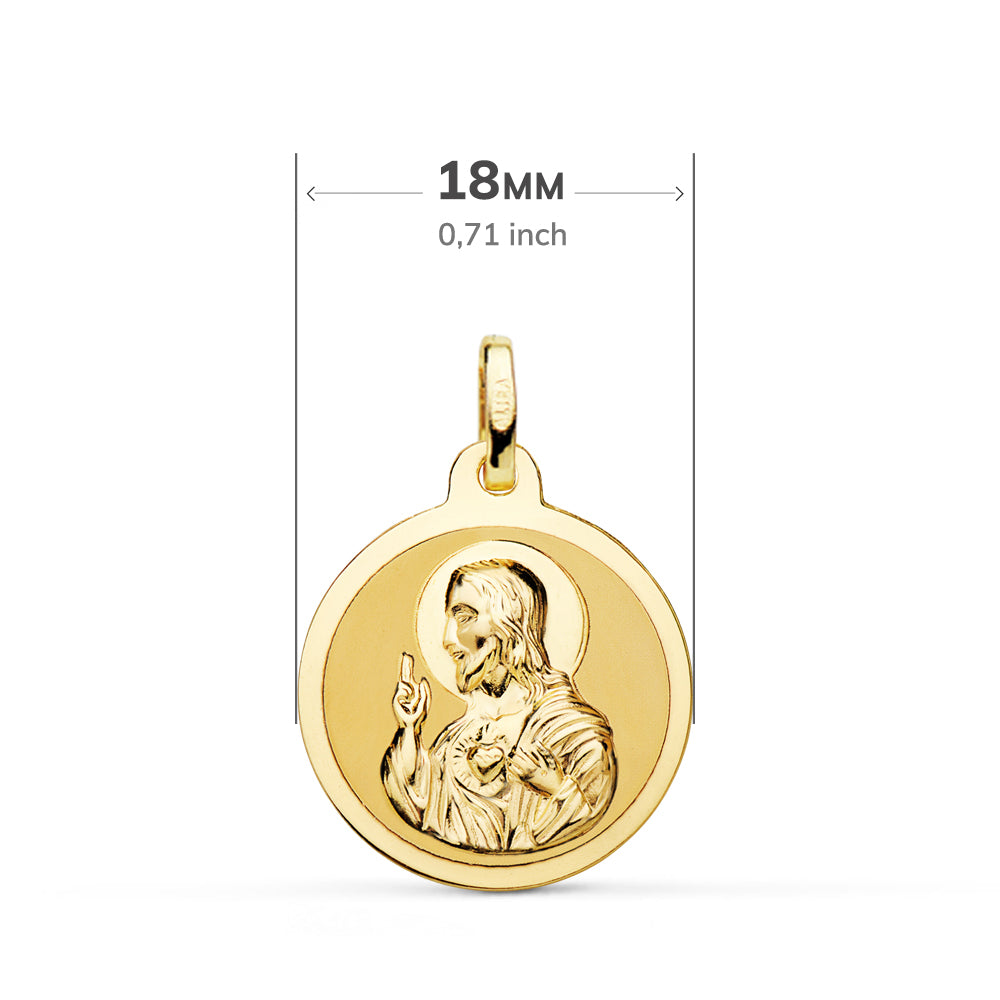 Escapulário da Virgem de Carmen e Coração de Jesus em Ouro Amarelo 18K Brilhante 18 mm