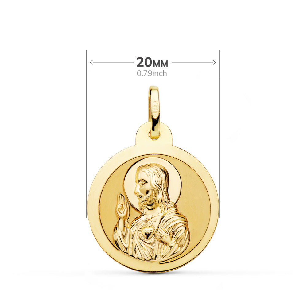 Scapulaire Vierge du Carmen et C?ur de Jésus en Or Jaune Brillant 18K 20 mm