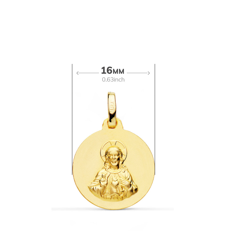 18K Médaille Scapulaire Vierge du Mont Carmel et Sacré Coeur de Jésus 16 mm
