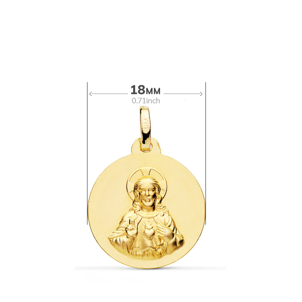 18K Médaille Scapulaire Vierge du Mont Carmel et Sacré Coeur de Jésus 18 mm