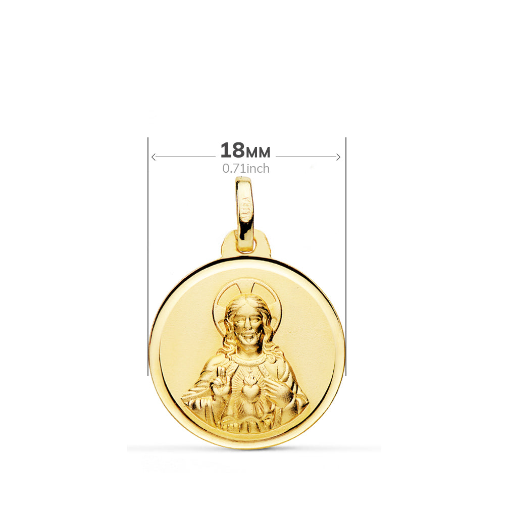 18K skulderbladsmedalje Jomfru fra Karmelfjellet og Jesu hellige hjerte 18 mm