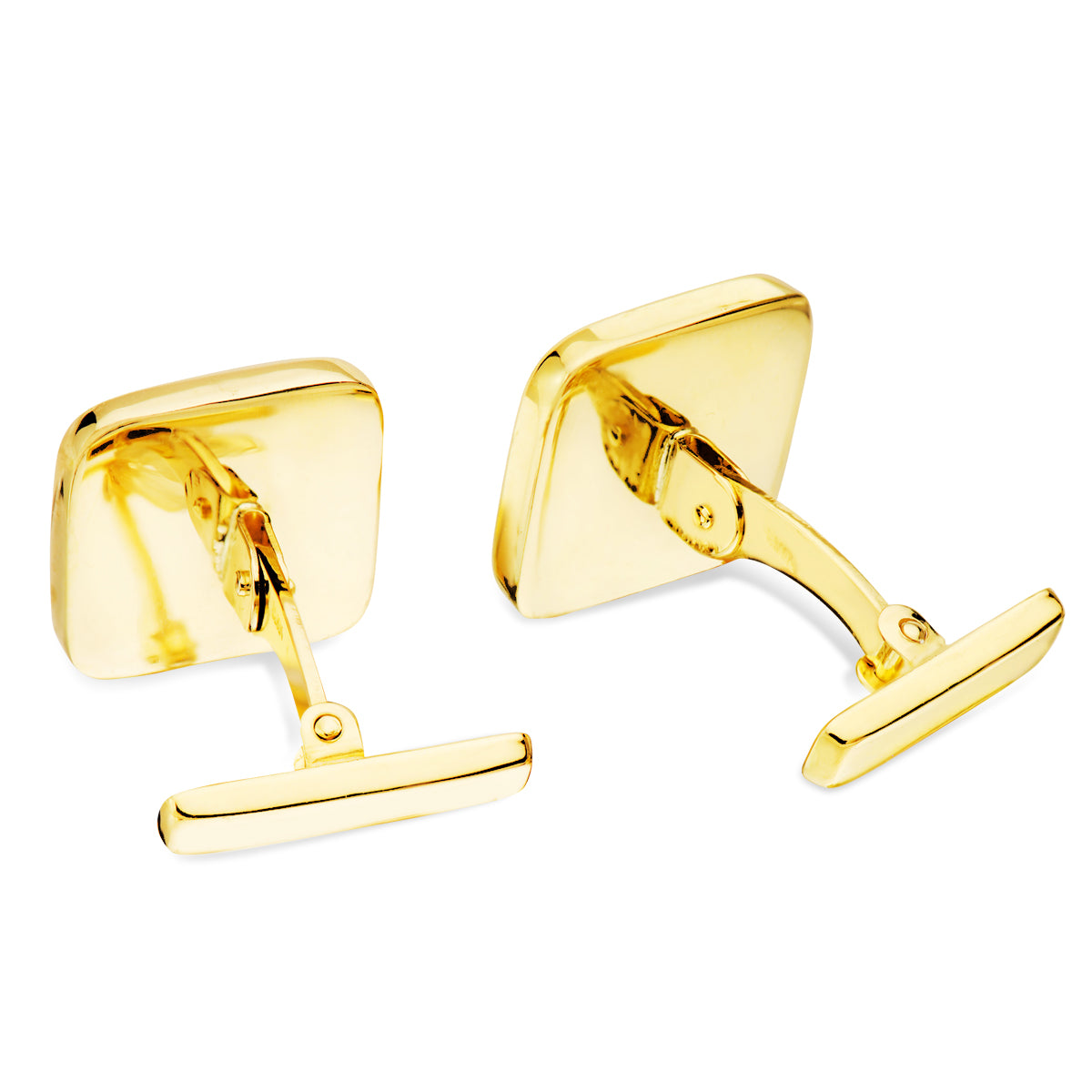 Boutons de Manchette Or Jaune 18K Onyx Brillant 14X14 mm Fermoir Battante Rigide