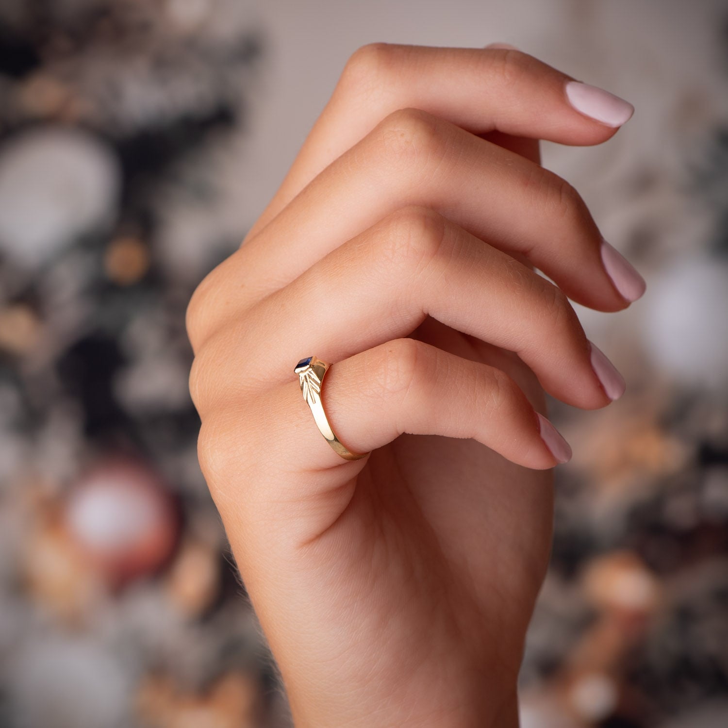 Kabal Little Baby eller Pinky Finger Square 18K Gult Gull Blå Zirconia 3X3MM