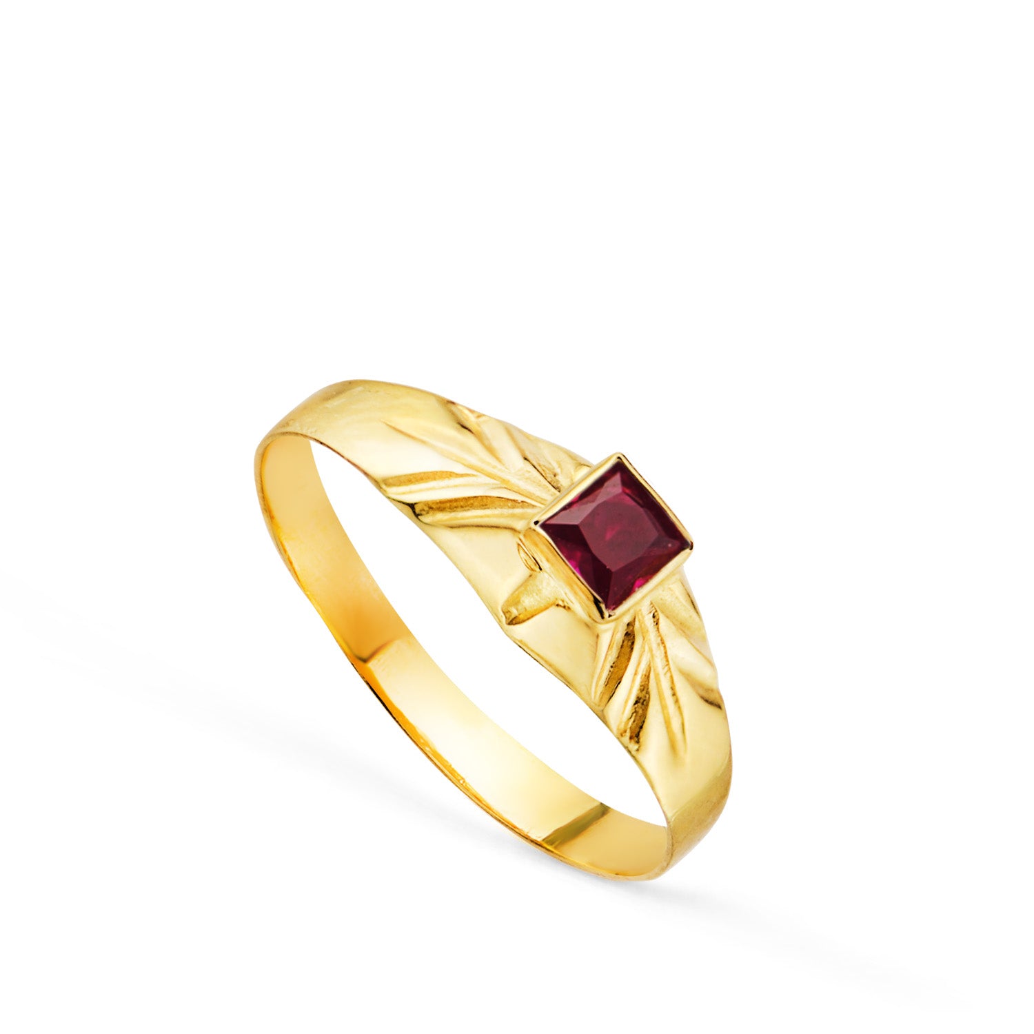 Solitaire Petit Bébé Or Jaune 18K Ou Zircone Rouge Rose Carré 3MM