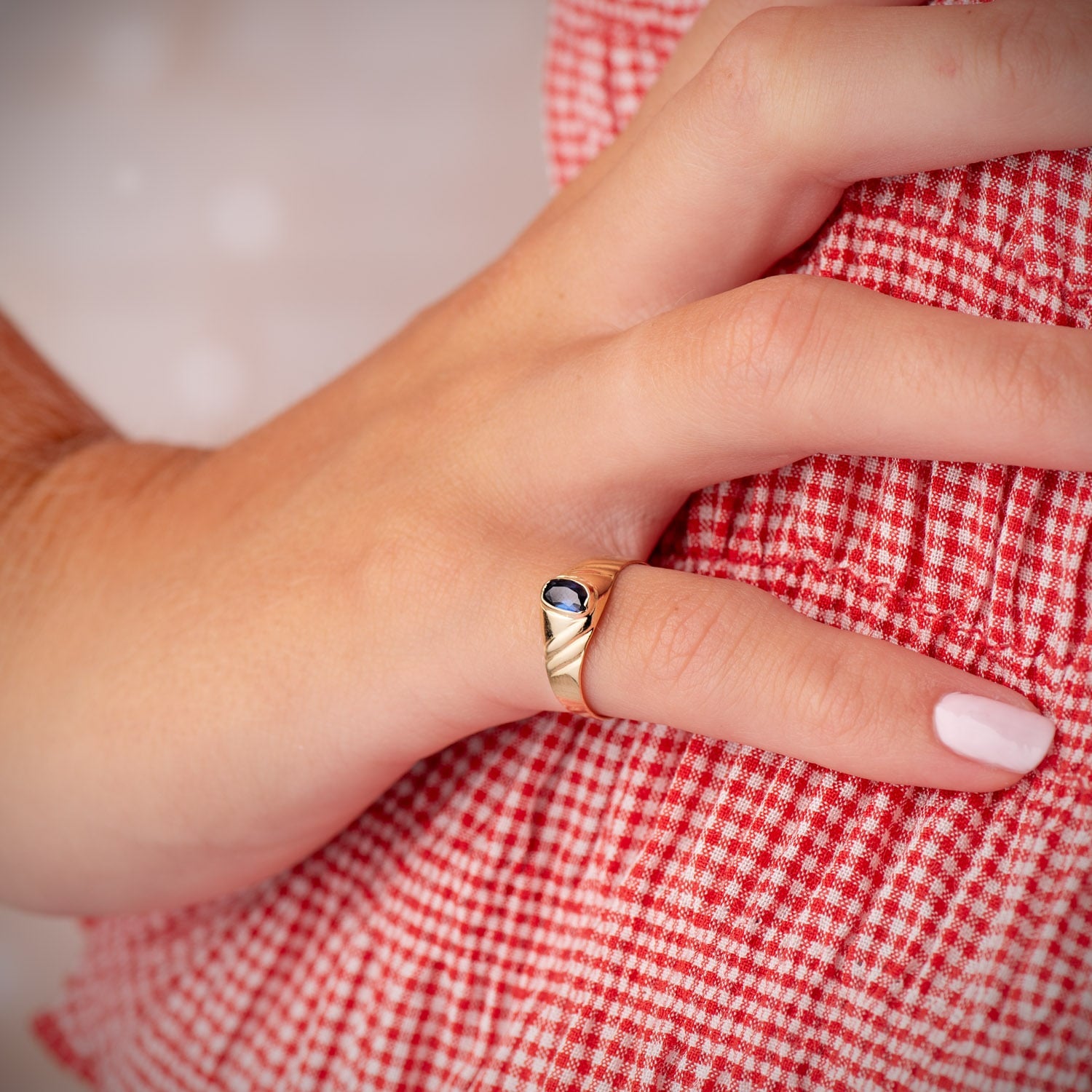 18K Gul Guld Solitaire Lille Baby Eller Pink Blå Zirconia Oval 5X3MM