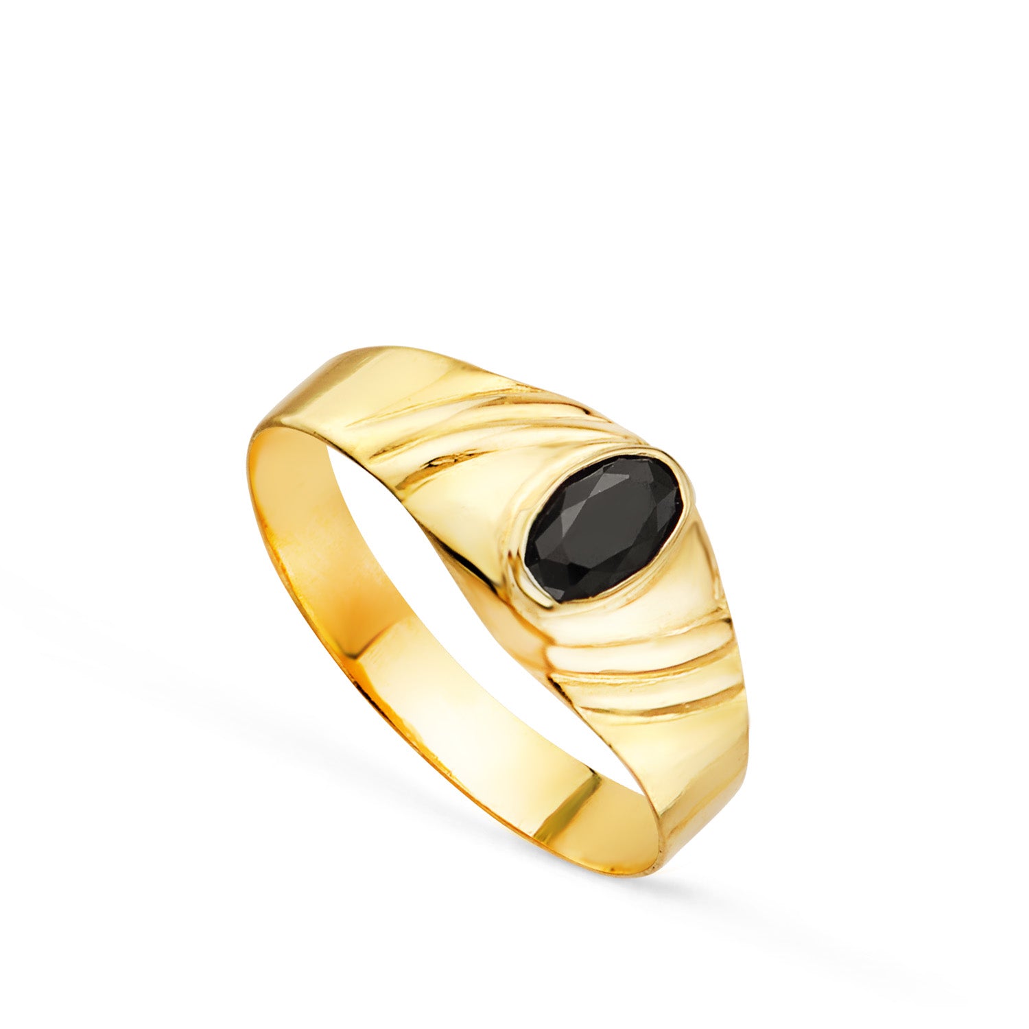 Solitaire Petit Bébé Ou Petit Doigt Or Jaune 18K Zircone Noire Ovale 5X3MM