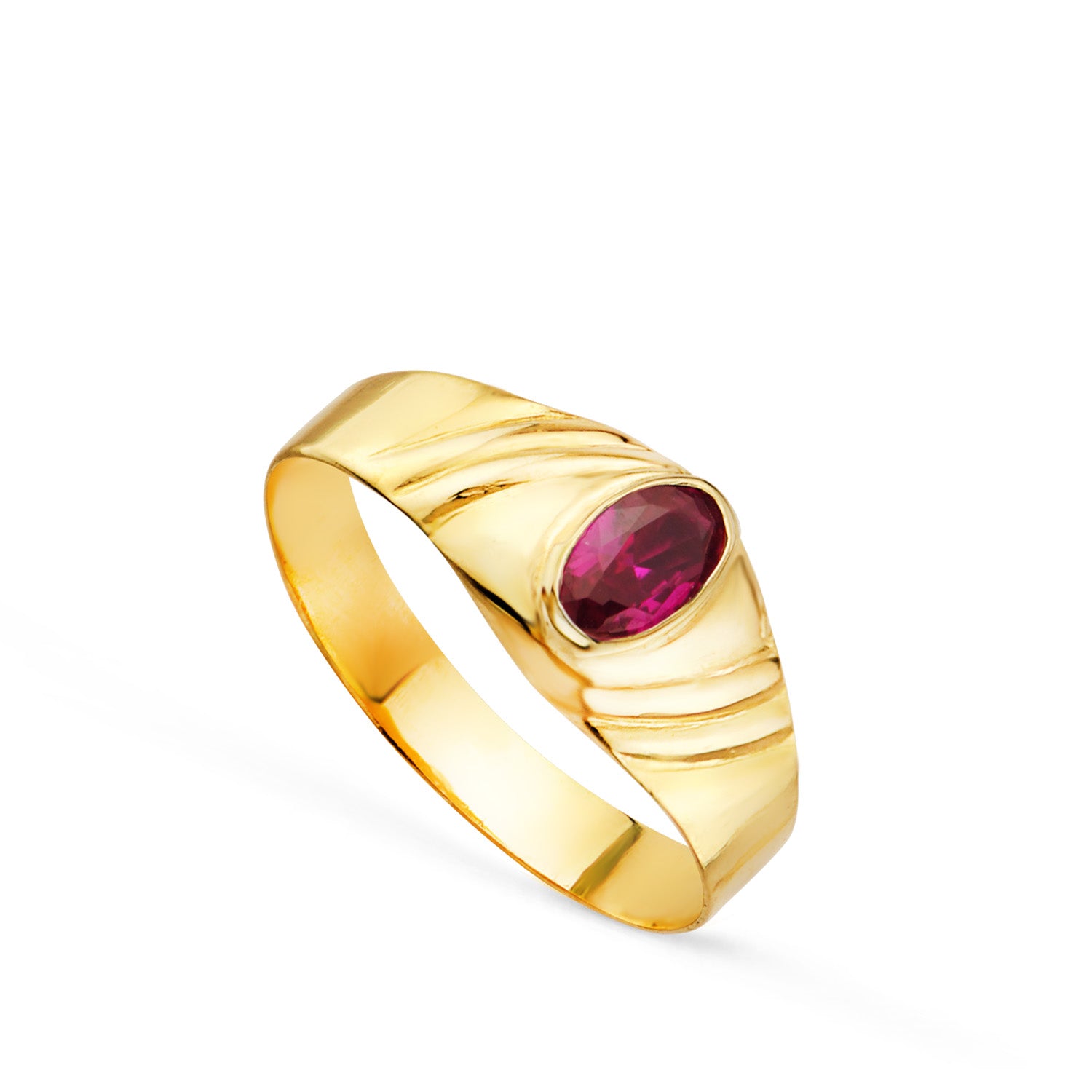 18K Gult Guld Solitaire Liten Baby Eller Rosa Röd Zirconia Oval 5X3MM