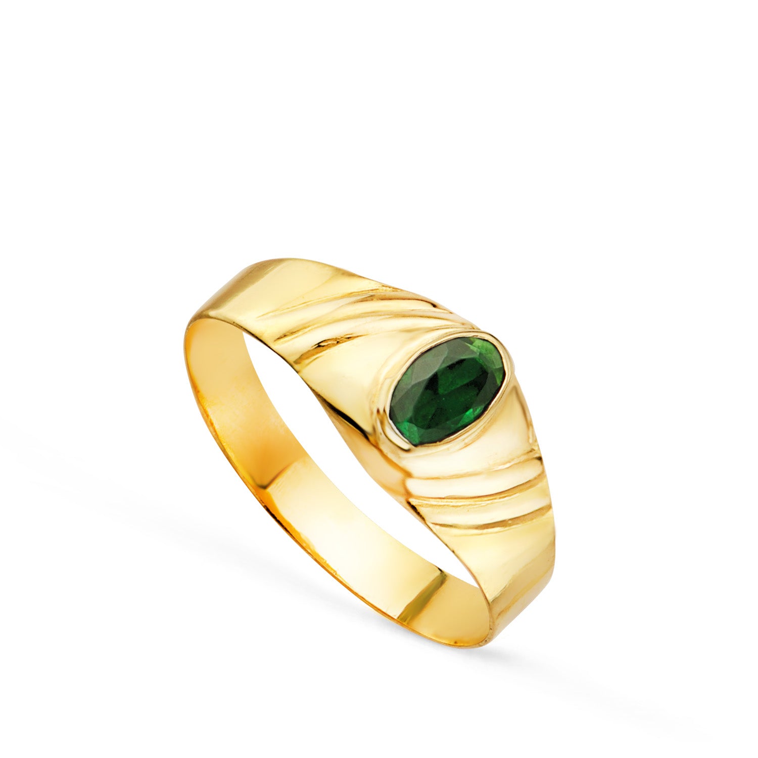 Solitaire Or Jaune 18K Petit Bébé Ou Zircone Vert Rose Ovale 5X3MM