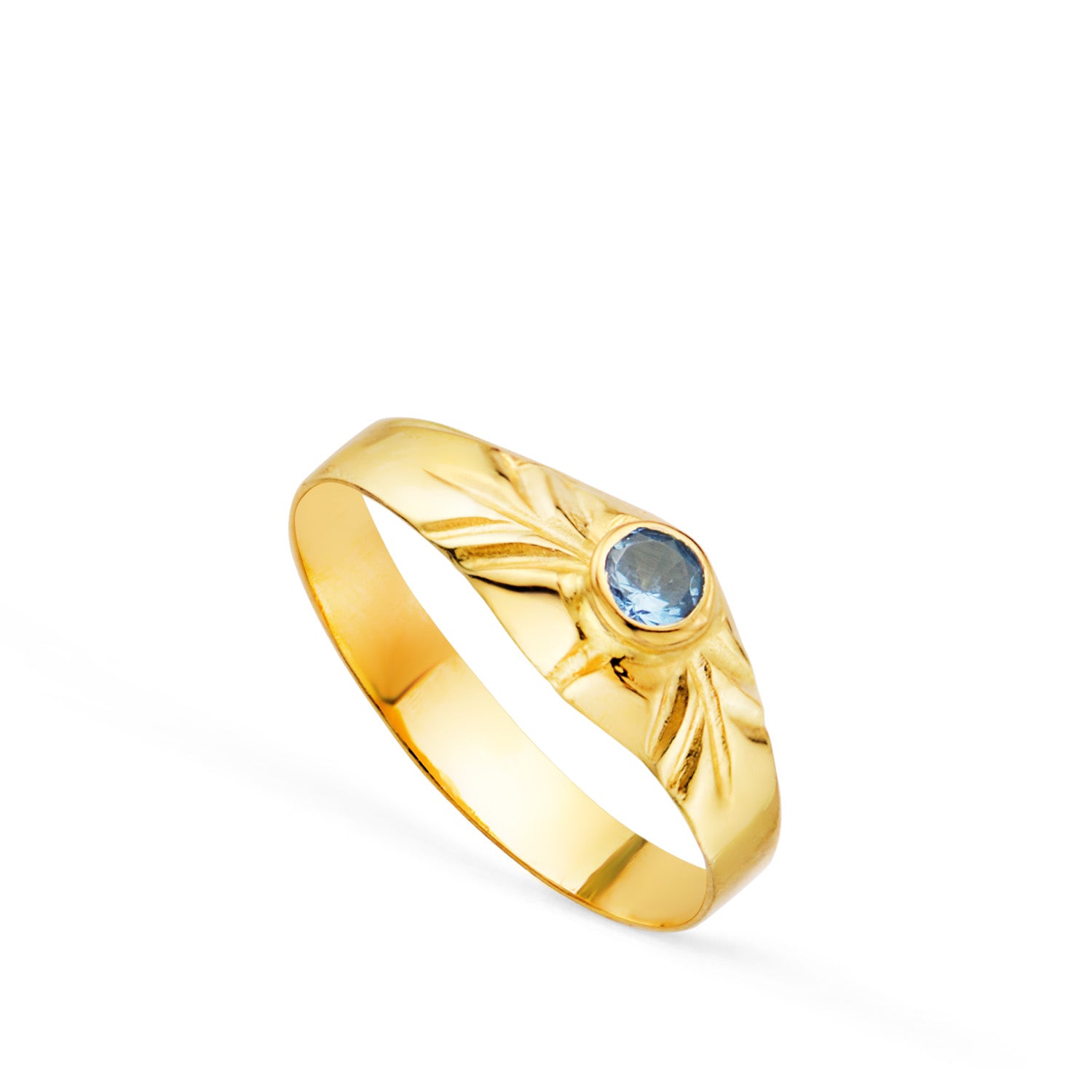 Solitaire Or Jaune 18K Petit Bébé Ou Petit Doigt Ronde Aigue-marine Zircone 2.5MM
