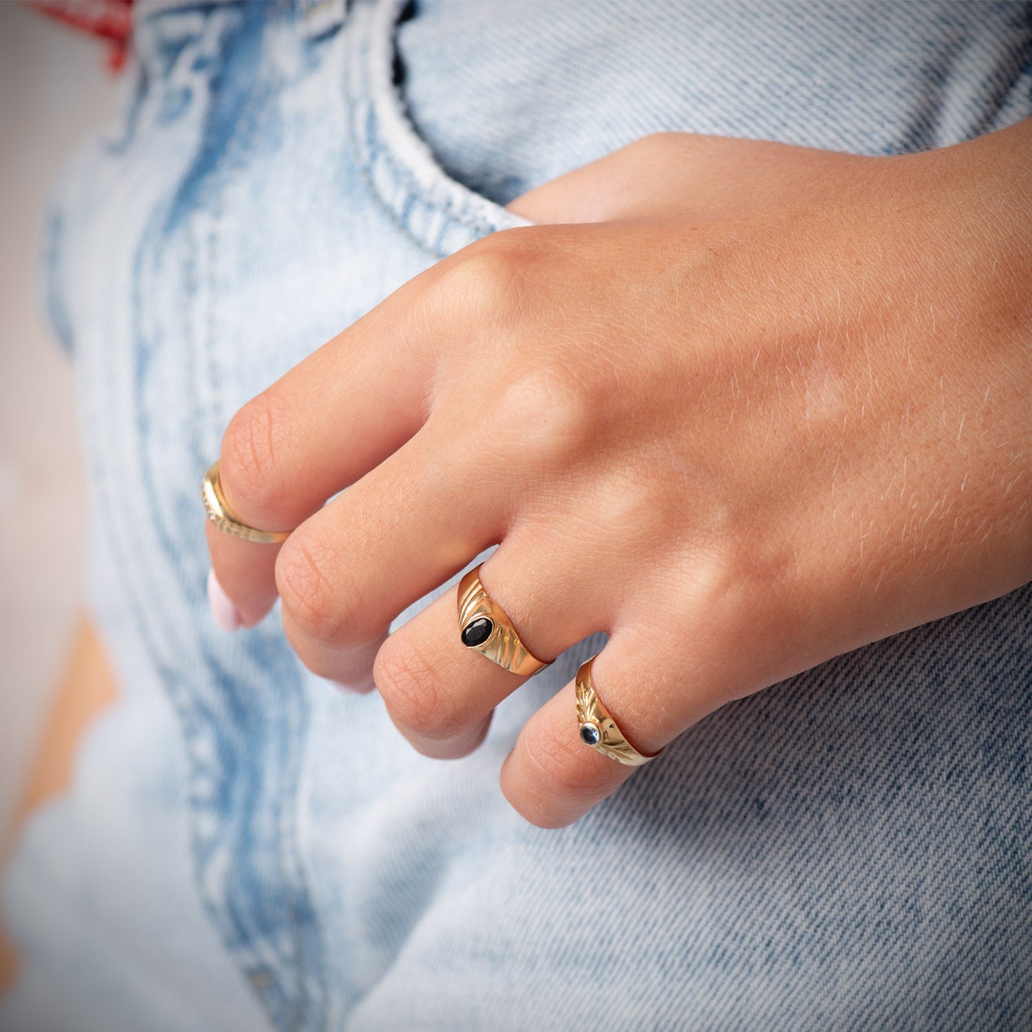 Solitaire Or Jaune 18K Petit Bébé Ou Petit Doigt Ronde Aigue-marine Zircone 2.5MM