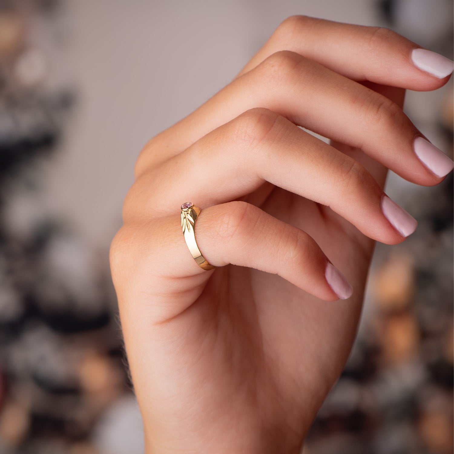 Solitaire Petit Bébé Ou Petit Doigt Rose Or Jaune 18K Zircone Rose 2.5MM