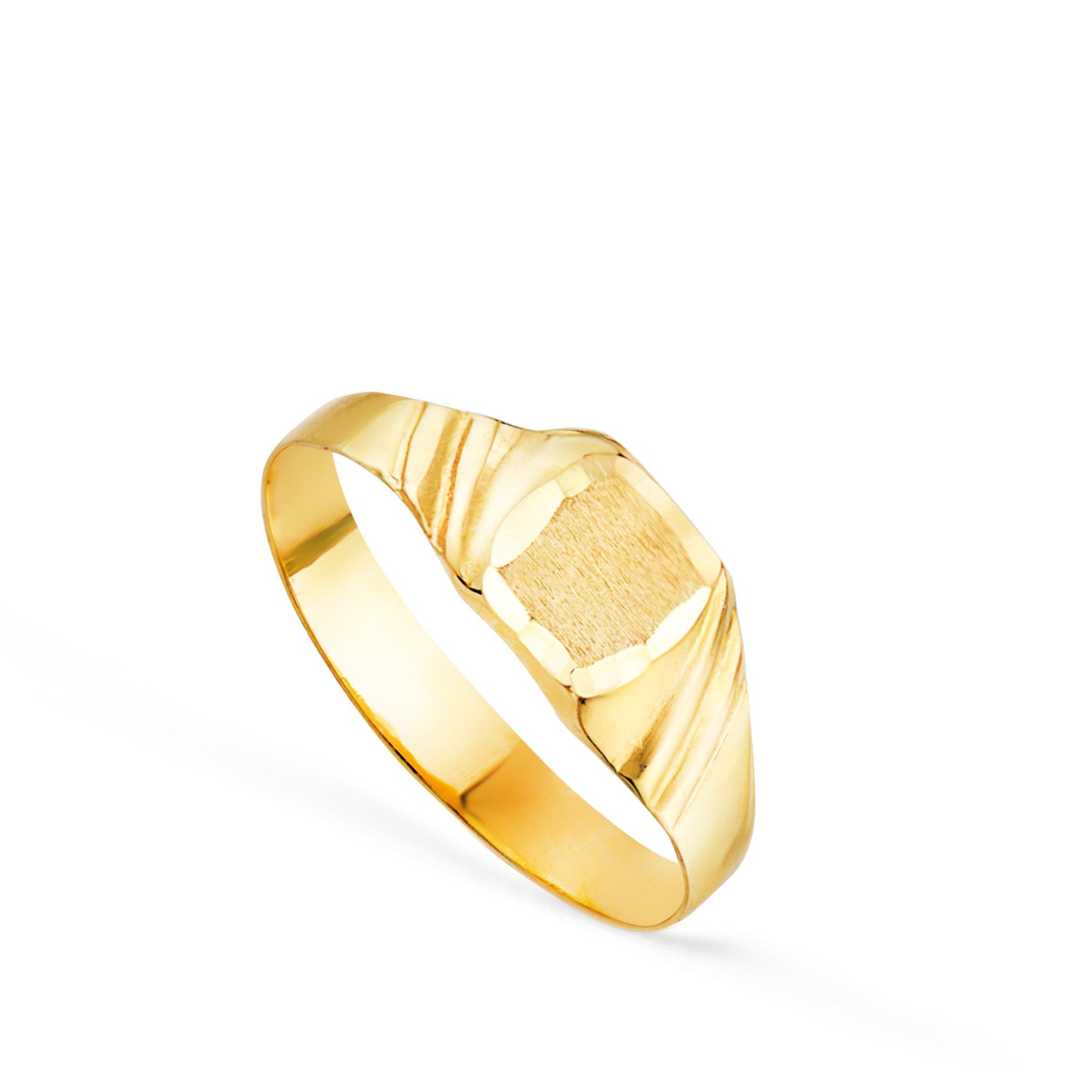 Ridder 18K gul guld hul baby- eller lillefinger Oval diamantbelagt sidegraveringsområde 4X4 mm