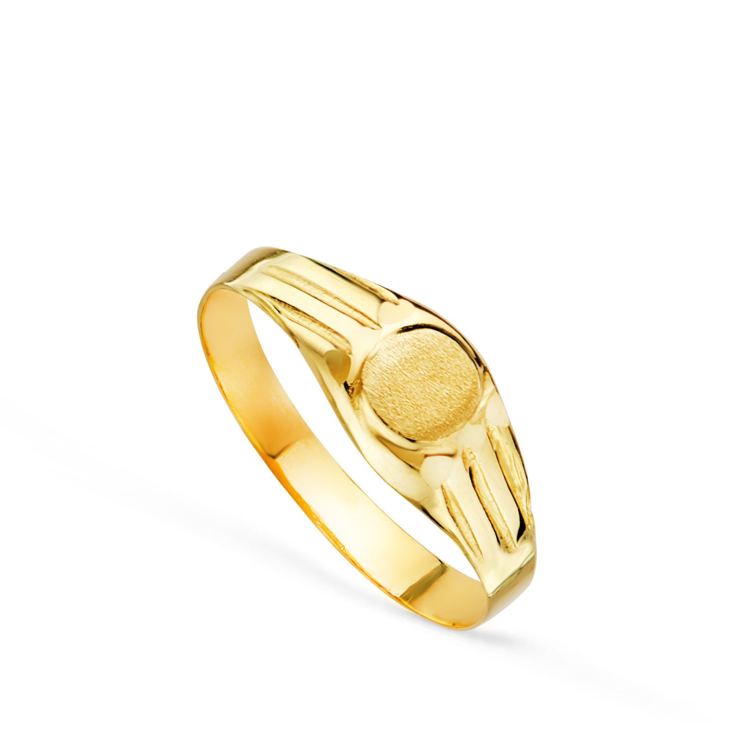 Chevalier Or Jaune 18K Creux Bébé Ou Rond Zone de Gravure 4X4 mm