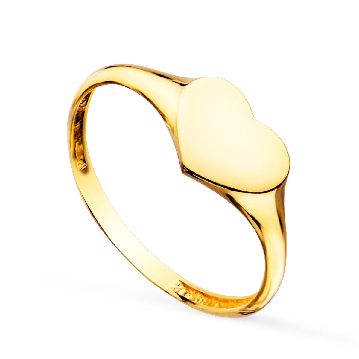 Área de gravação do anel de sinete em ouro amarelo maciço 18K em forma de coração: 9X6,5 mm