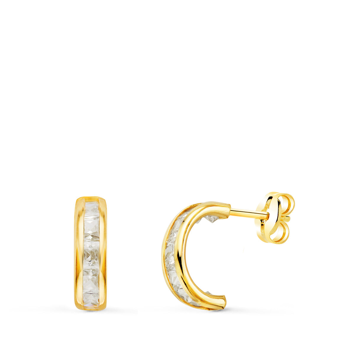 Boucles d'oreilles Or Jaune 9K et Zircone Fermoir Poussettes Papillon
