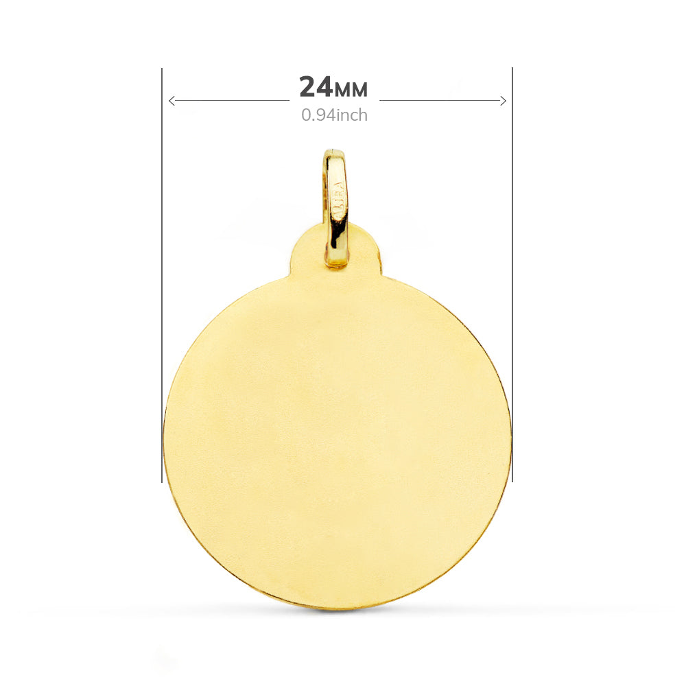 18K Médaille Facetée Vierge en Or Jaune 24MM