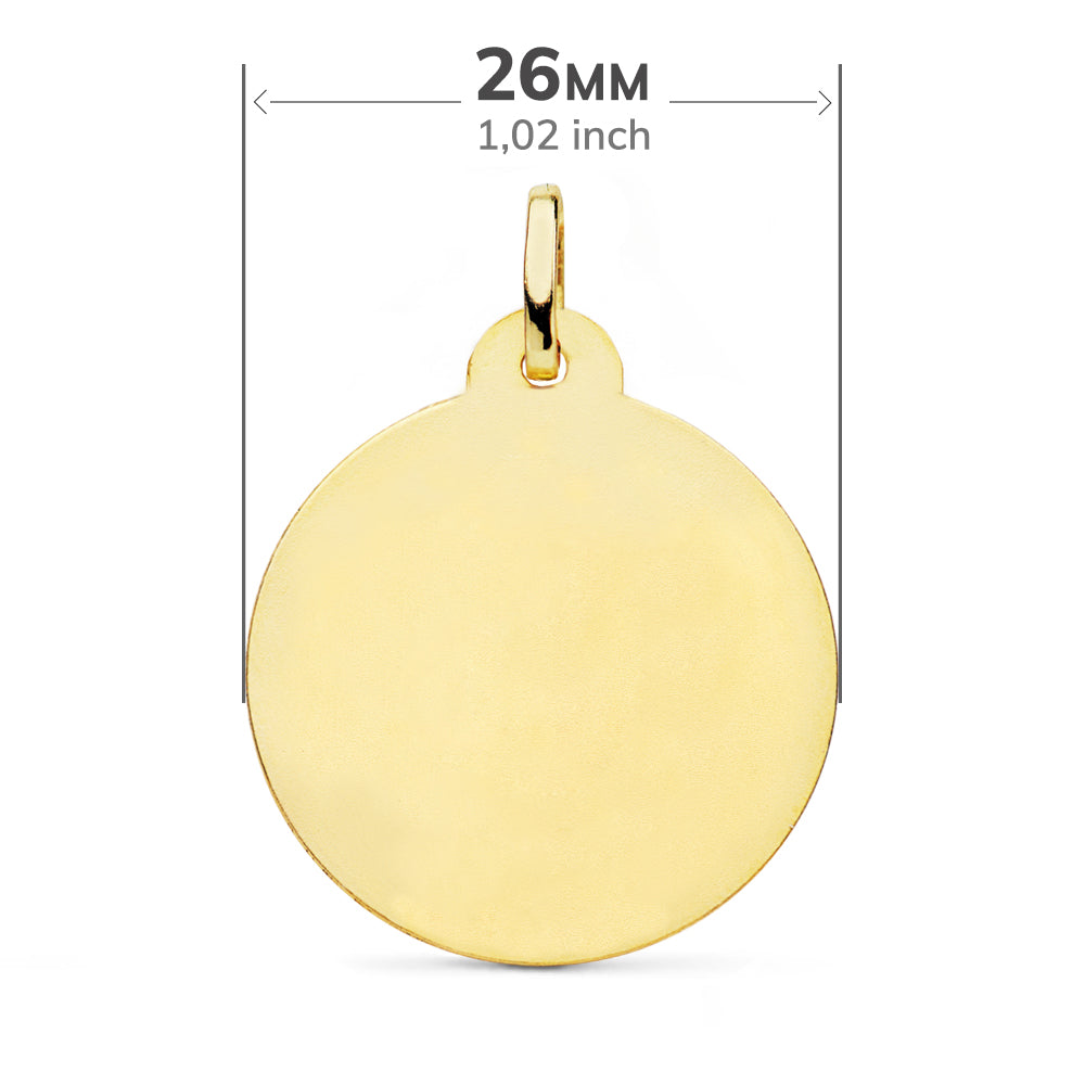 18 K sárga aranyérem Virgin Del Carmen faragott 26 mm