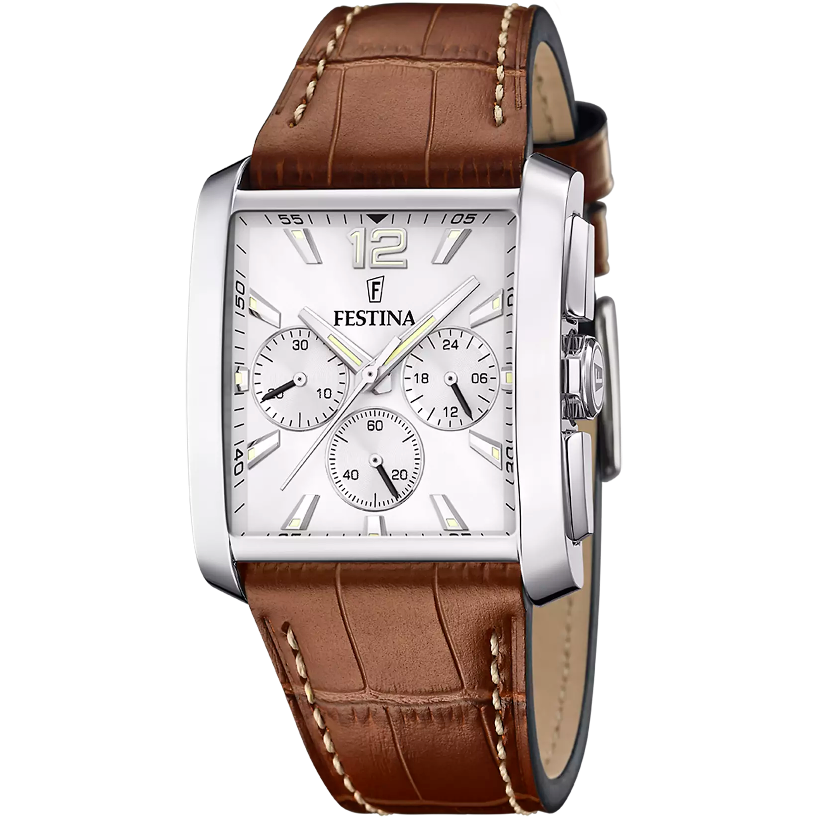 Festina ON THE SQUARE relógio masculino, aço, pulseira de couro | F20636/1