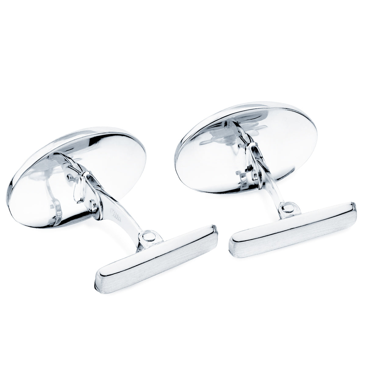 Boutons de Manchette en Or Blanc 9K Ovale Mat et Brillant 18X13 mm Fermoir Oscillant Dur