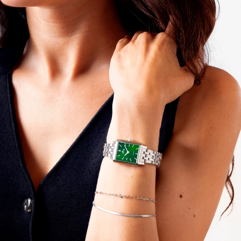 Reloj con caja y esfera verde - Mujer | loto