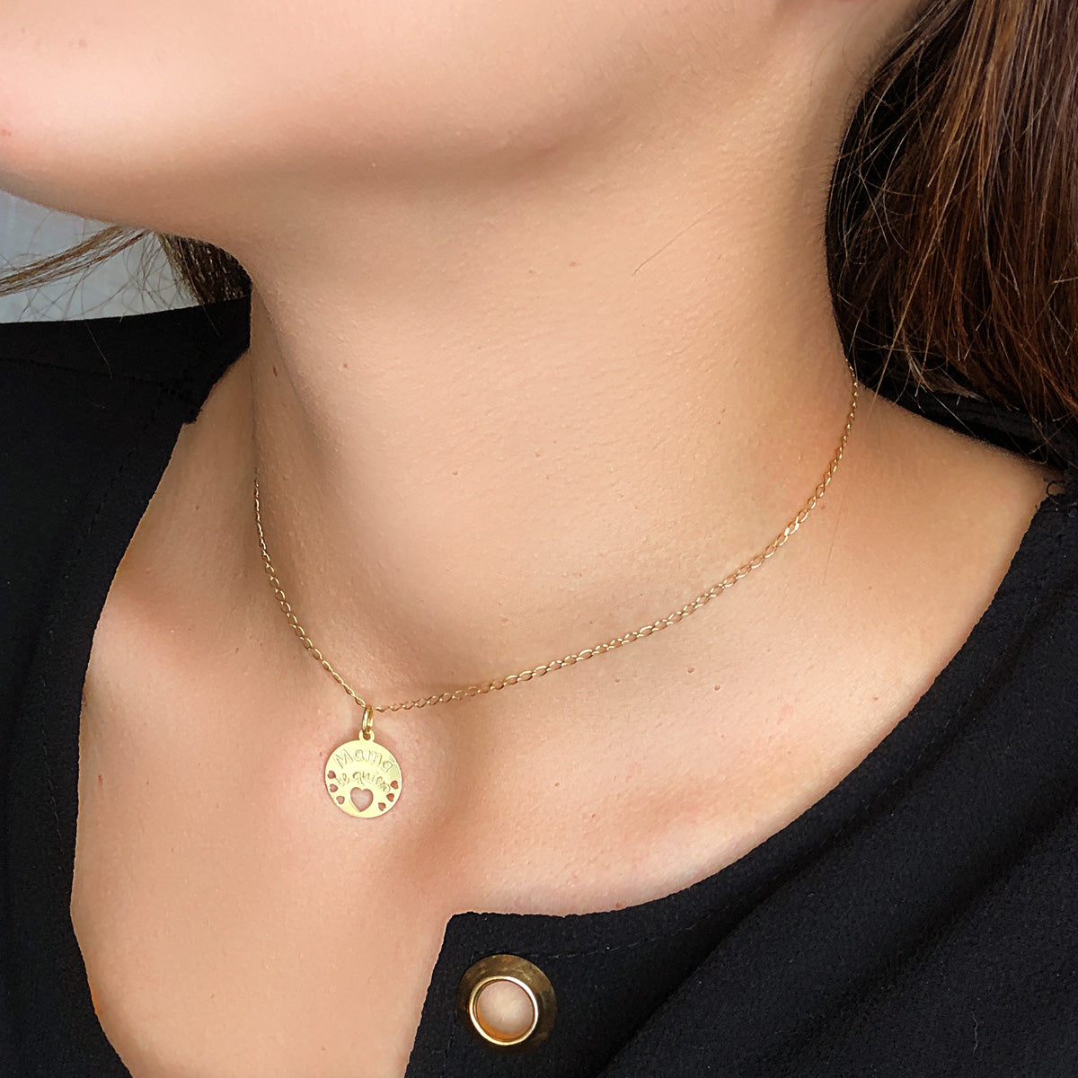 18K Pendentif en Or Jaune Rond. 15 mm