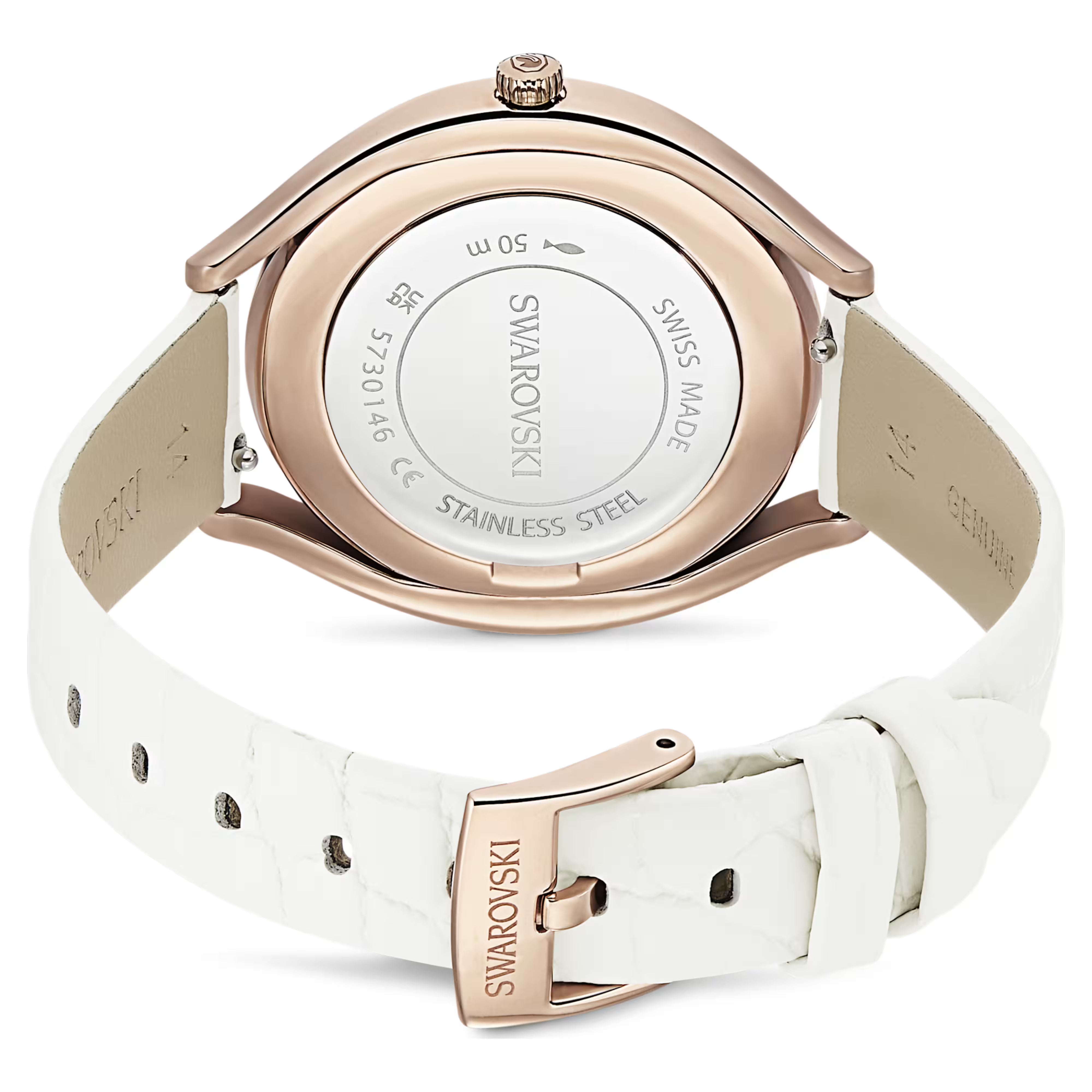 Crystalline Aura - Rose gold - White leather - Watch - Swarovski