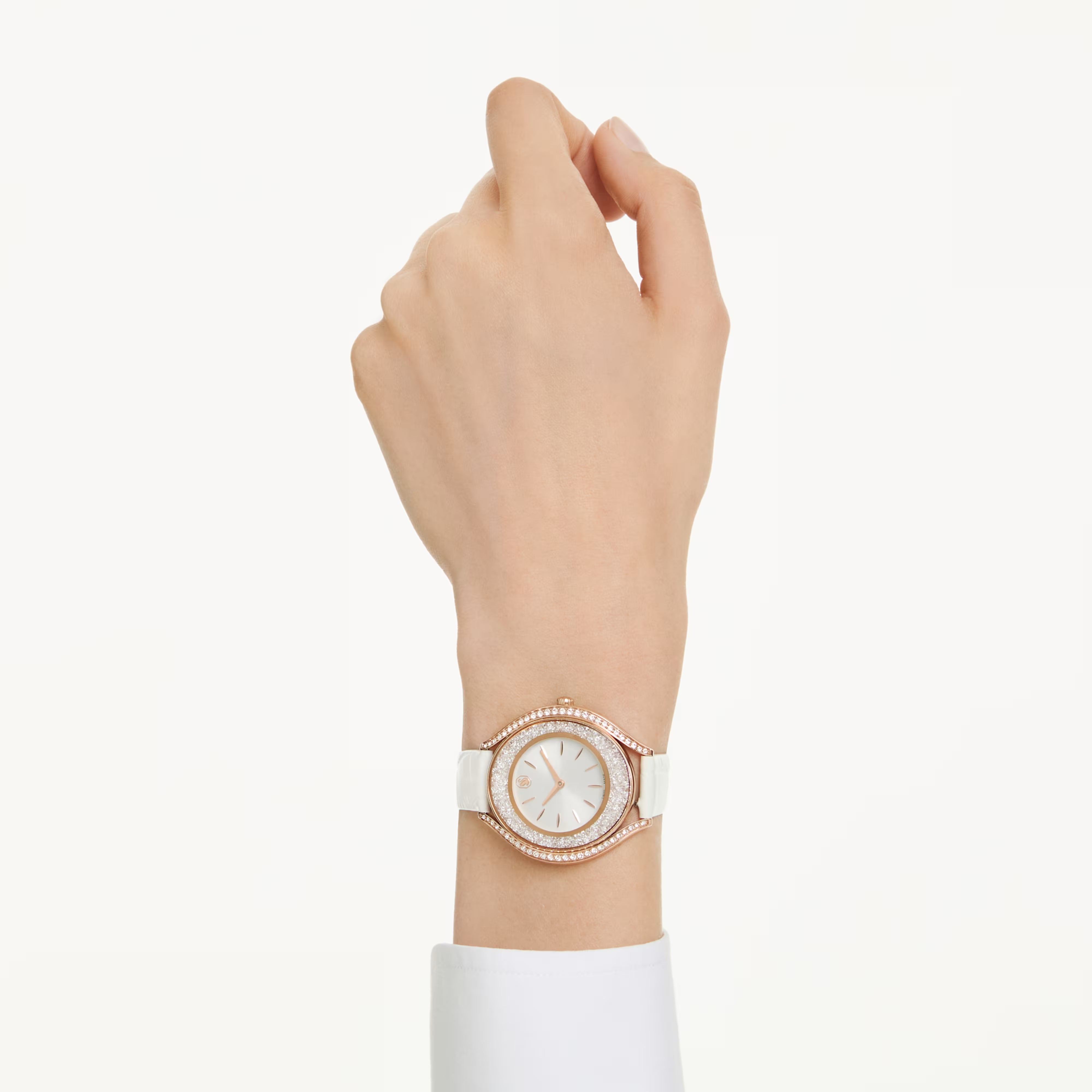 Crystalline Aura - Rose gold - White leather - Watch - Swarovski