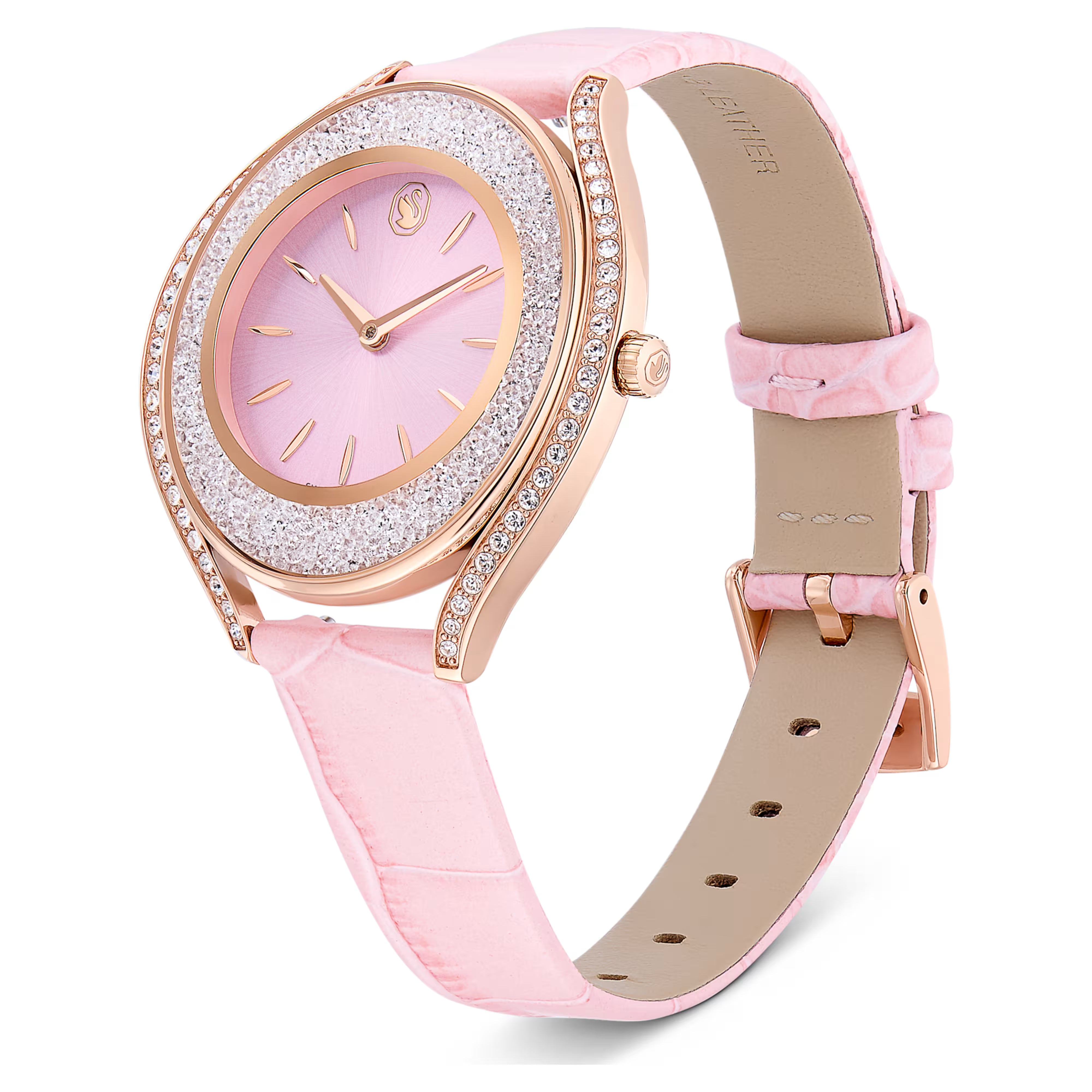 Crystalline Aura - Or rose - Cuir rose - Montre - Swarovski