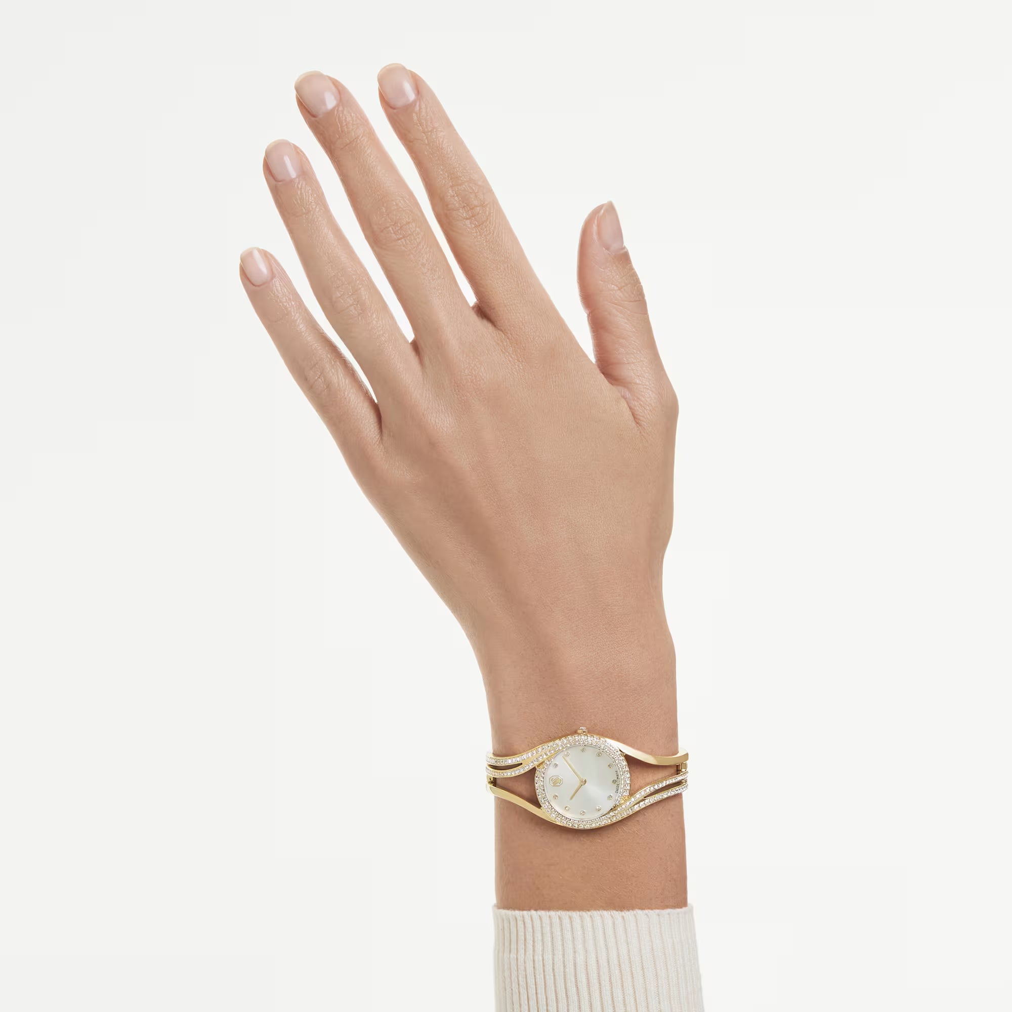 Swarovski-horloge - Hyperbola-armband - Metalen armband - Witte wijzerplaat - Goud