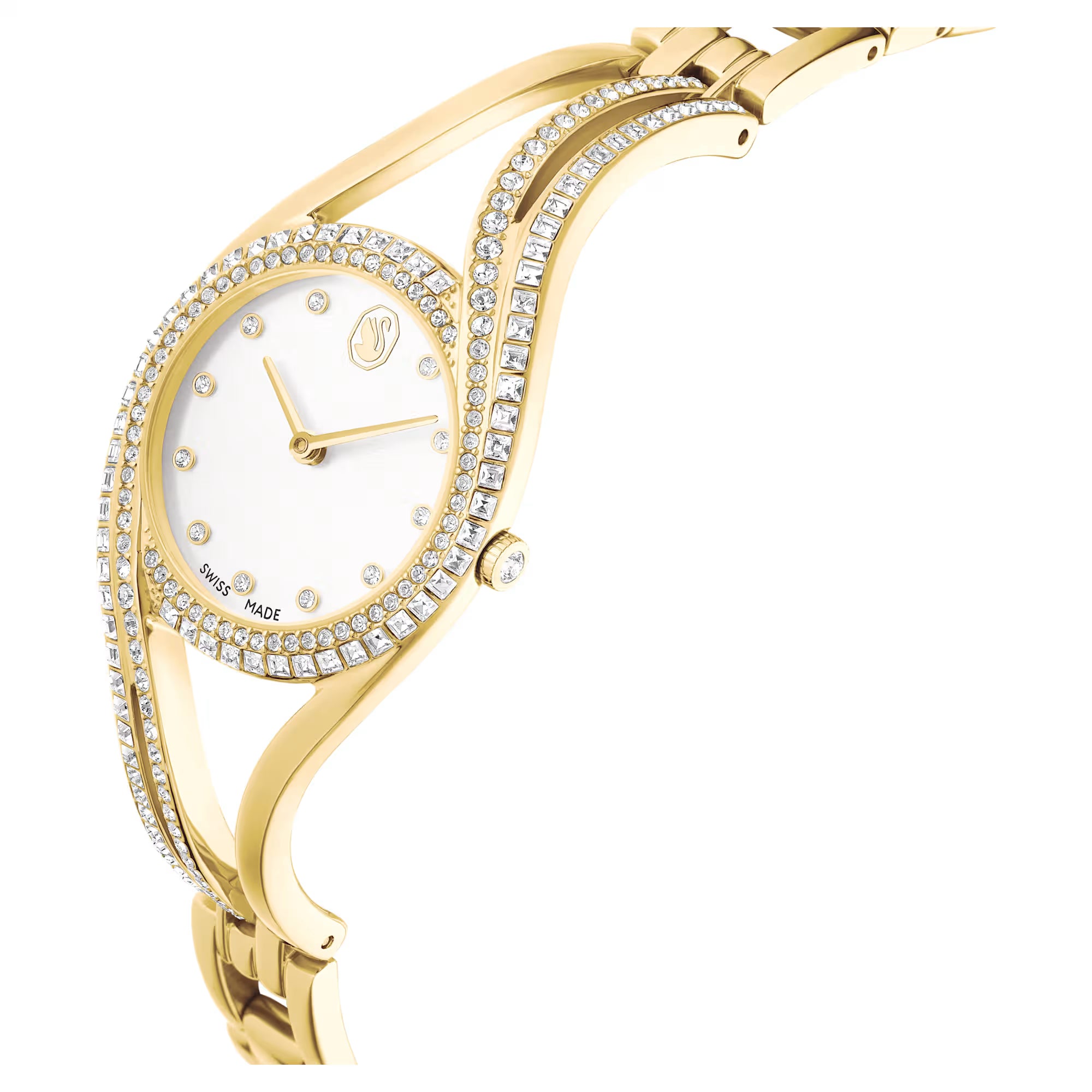 Swarovski-horloge - Hyperbola-armband - Metalen armband - Witte wijzerplaat - Goud