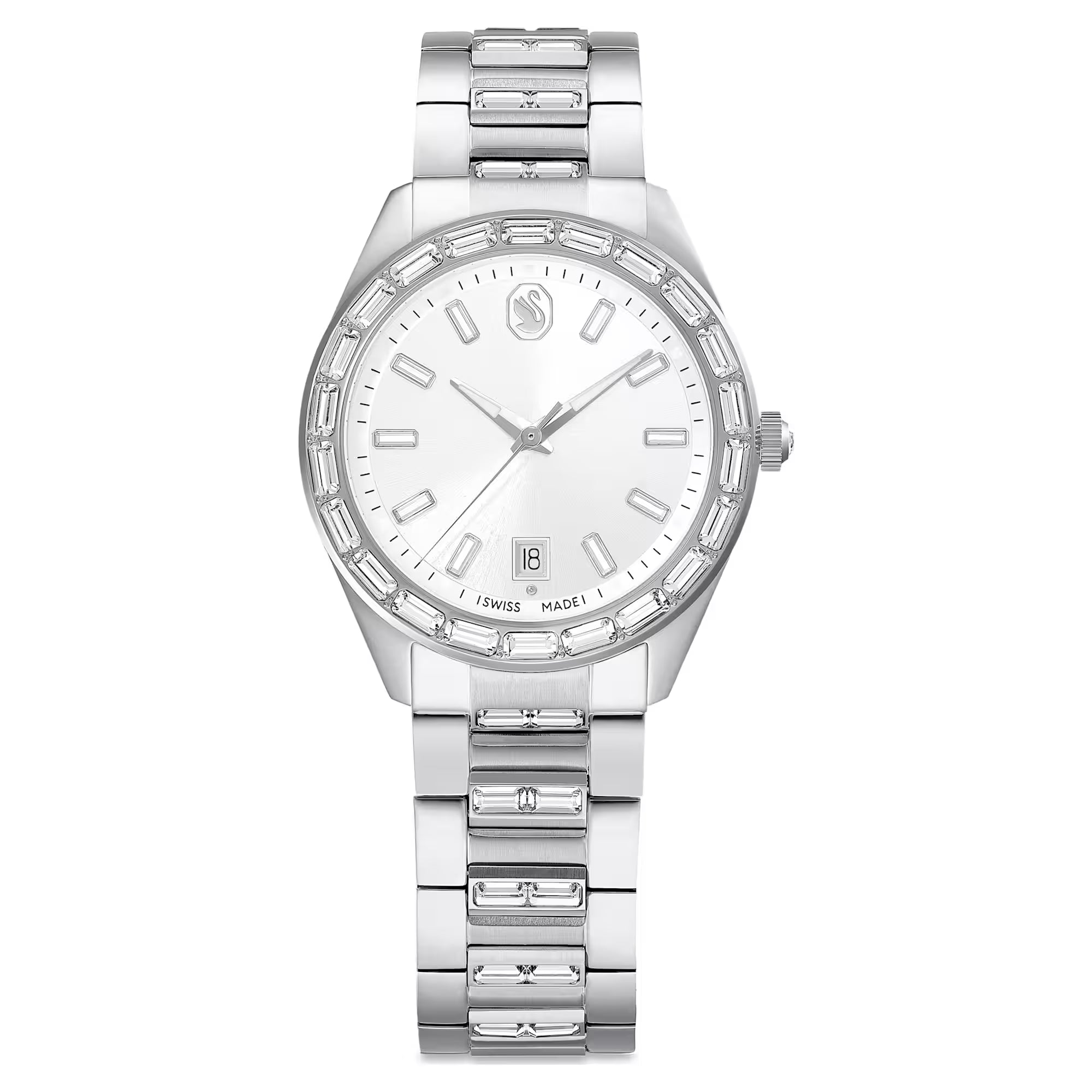 Swarovski Klocka - Matrix Date - Metallarmband - Vit Urtavla - Silver Stål