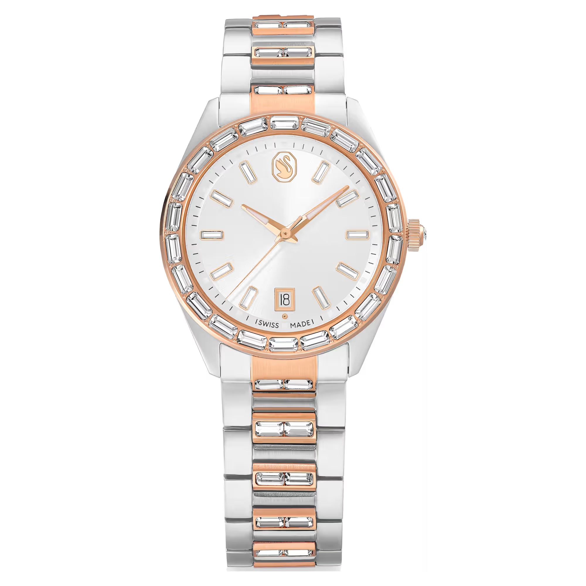 Hodinky Swarovski - Matrix Date - Kovový náramek - Bílý ciferník - Stříbrná ocel