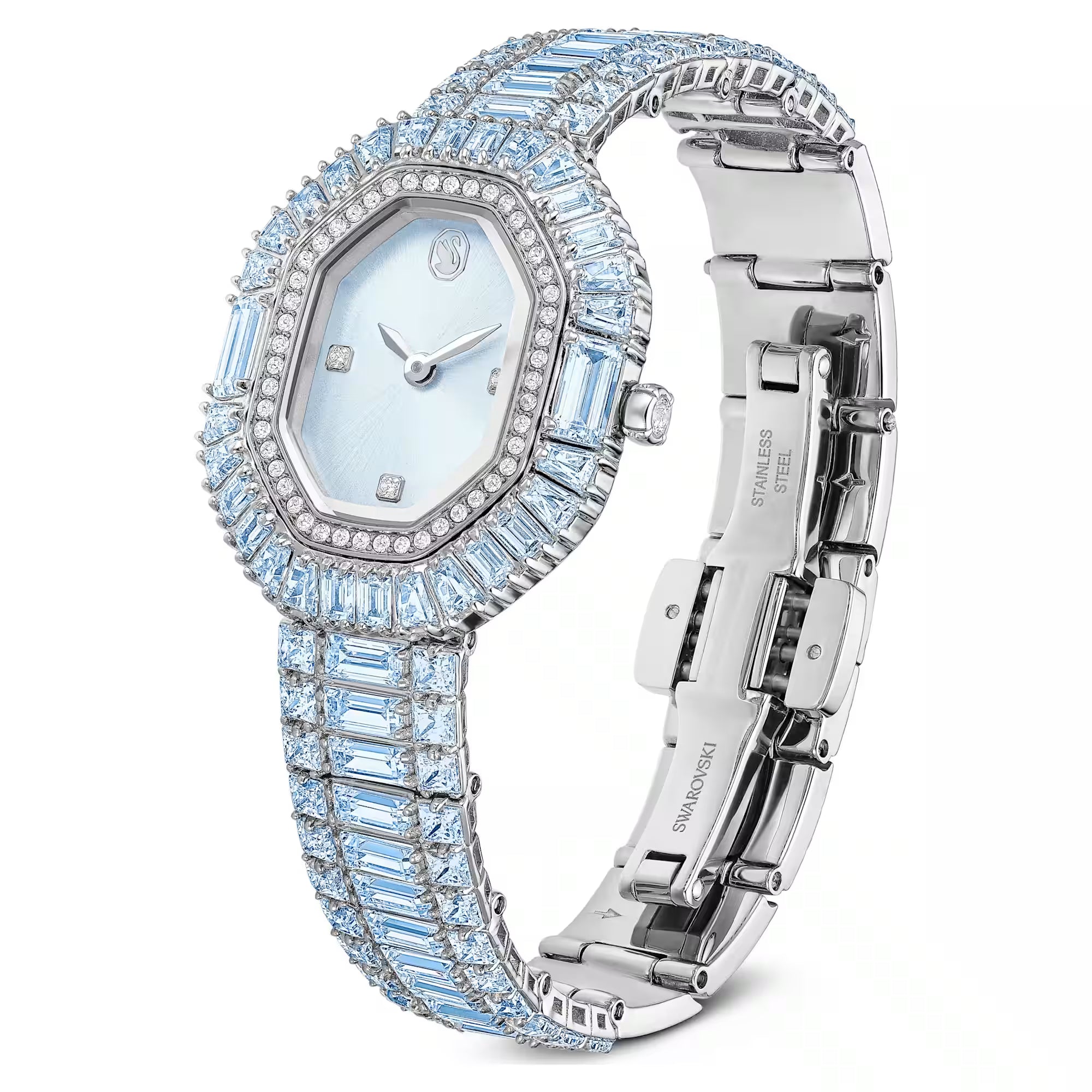 Hodinky Swarovski - Matrix Octagon - Kovový náramek - Světle modrý ciferník - Modrý