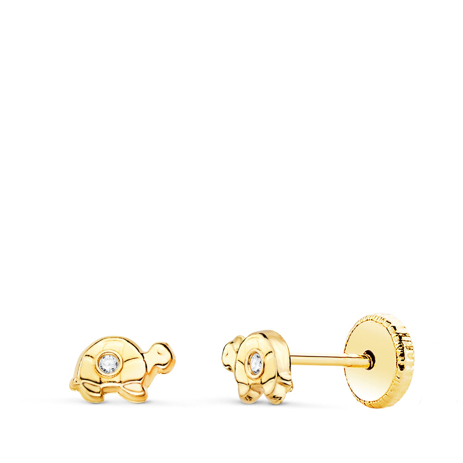 Pendientes Tortuga en Oro Amarillo de 18K con Cierre de Rosca de Circonitas 6 x 3,5 mm